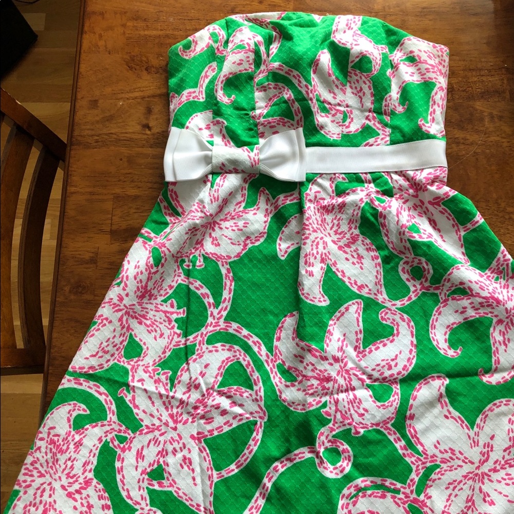 Lilly Pulitzer Green Pink White Strapless Floral Dress - Picture 2 of 6